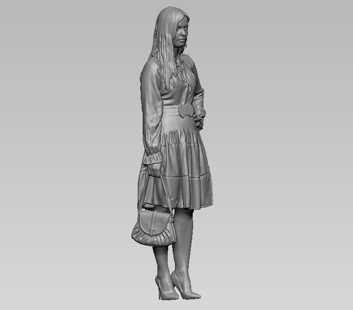 young girl in dress and high heels with a handbag 3D print model_37