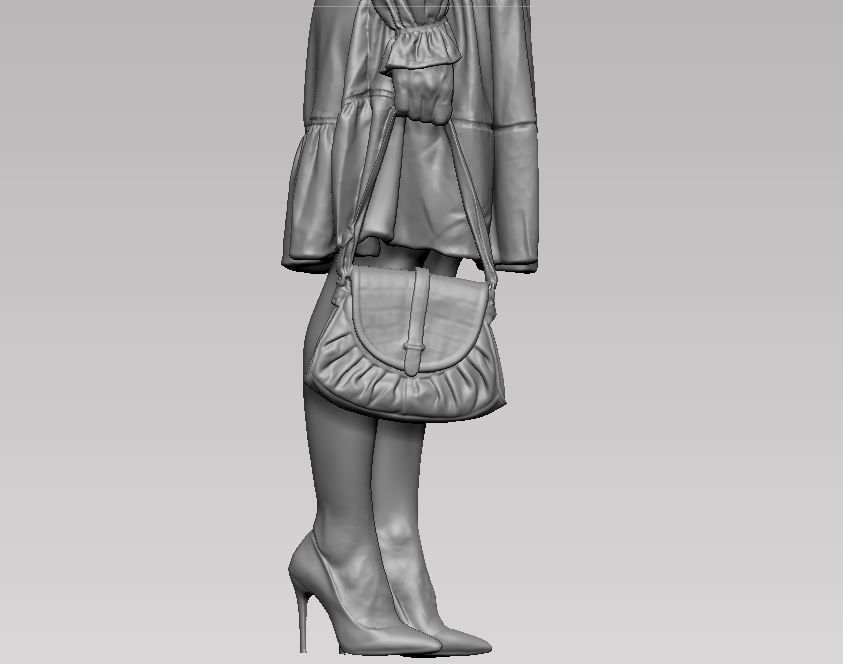 young girl in dress and high heels with a handbag 3D print model_47