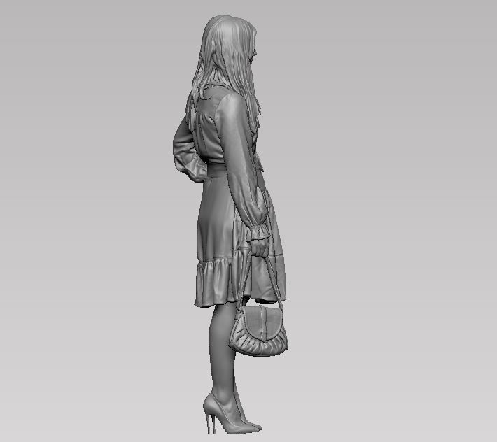 young girl in dress and high heels with a handbag 3D print model_34