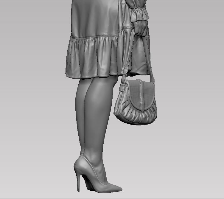 young girl in dress and high heels with a handbag 3D print model_48