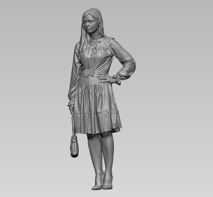 young girl in dress and high heels with a handbag 3D print model_43