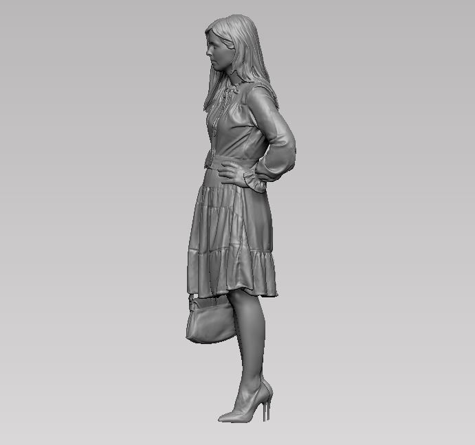young girl in dress and high heels with a handbag 3D print model_20