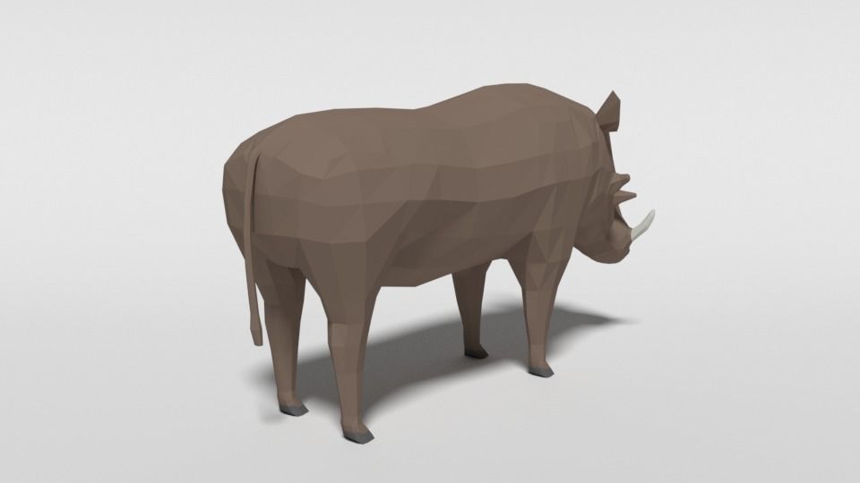 Low Poly Cartoon Warthog Low-poly 3D model_4