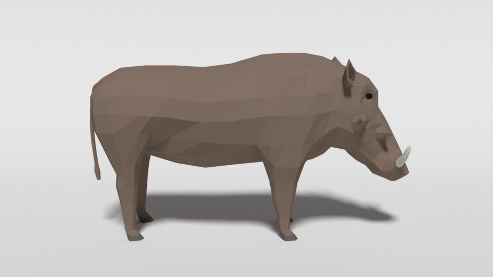 Low Poly Cartoon Warthog Low-poly 3D model_5