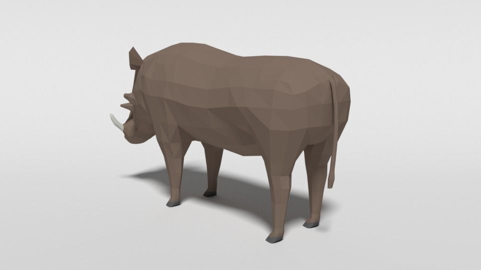 Low Poly Cartoon Warthog Low-poly 3D model_2