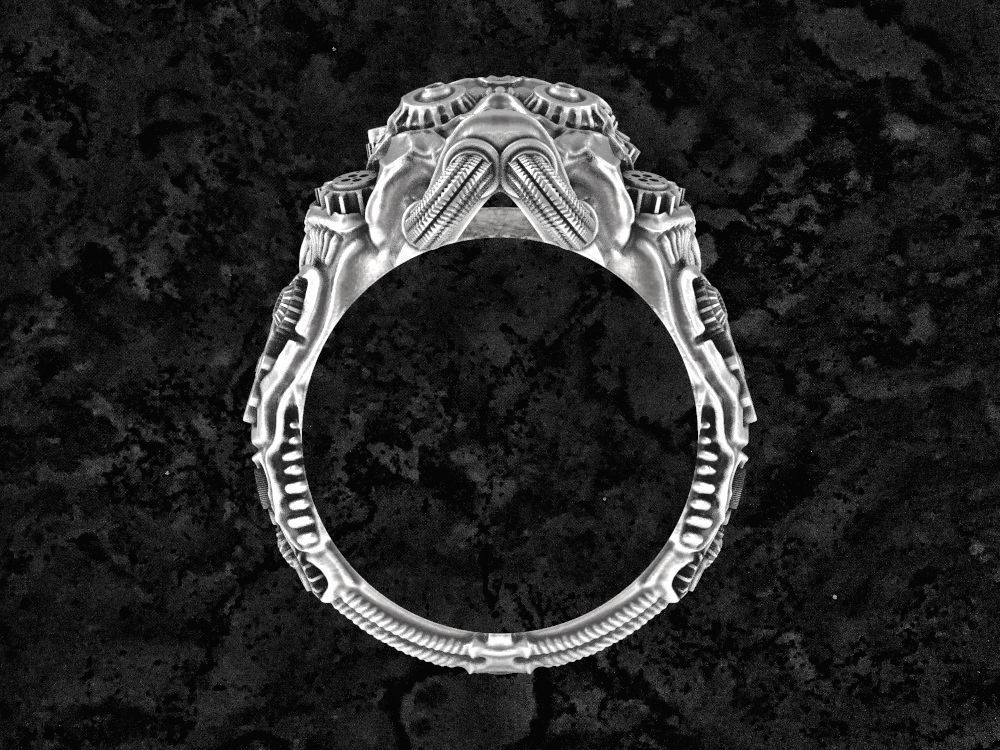 Steampunk-ring steampunk skull ring 3D print model_4