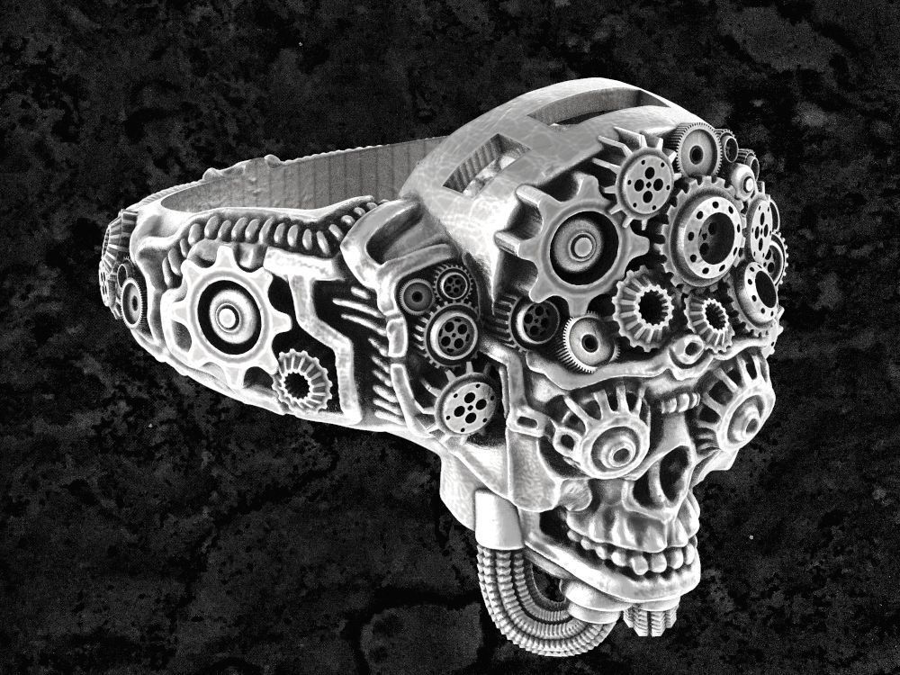 Steampunk-ring steampunk skull ring 3D print model_1
