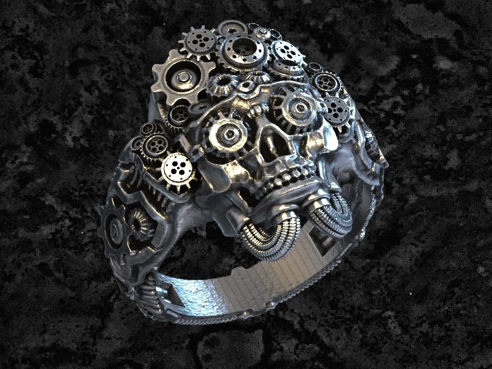Steampunk-ring steampunk skull ring 3D print model_2