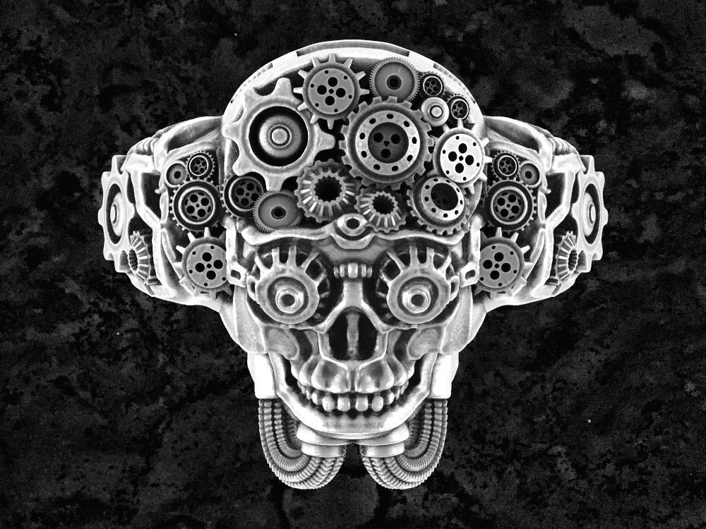 Steampunk-ring steampunk skull ring 3D print model_3