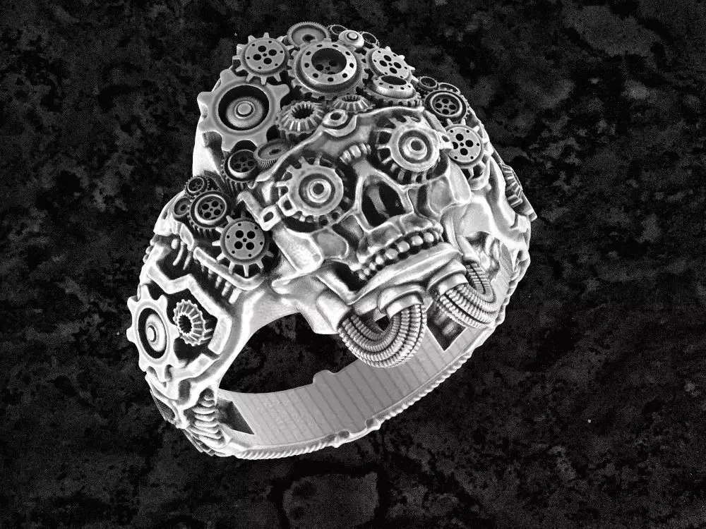 Steampunk-ring steampunk skull ring 3D print model_0