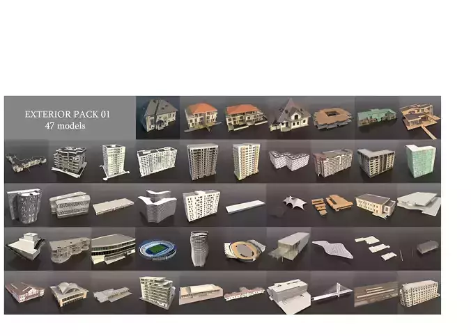47 exterior buildings pack ready for production 3D model