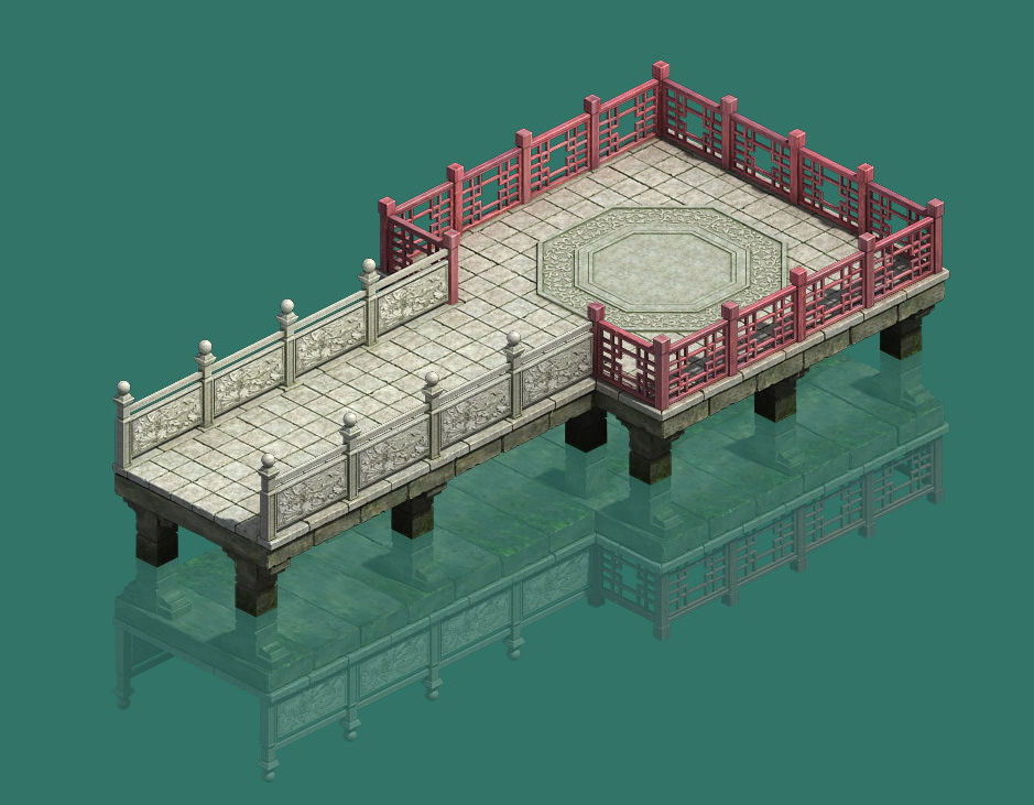 Large City - Water Corridor Stone Bridge 3D model_1