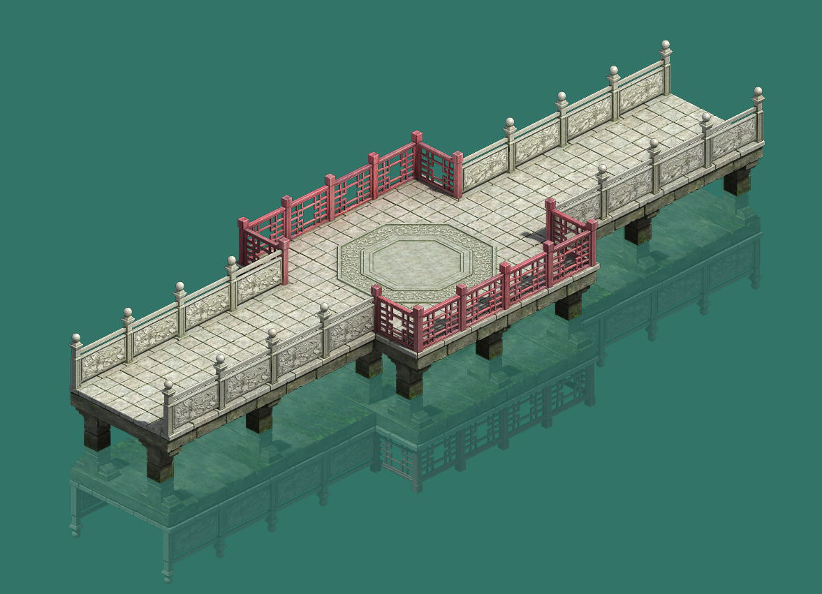 Large City - Water Corridor Stone Bridge 3D model_3