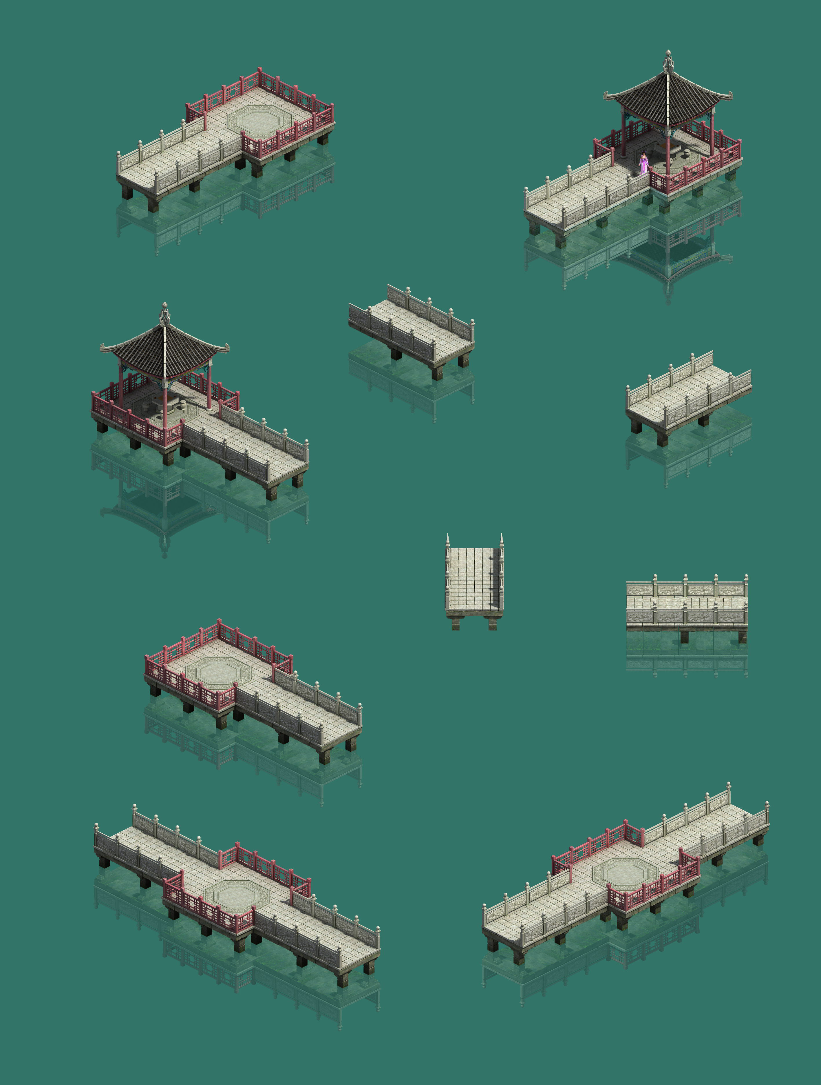 Large City - Water Corridor Stone Bridge 3D model_4