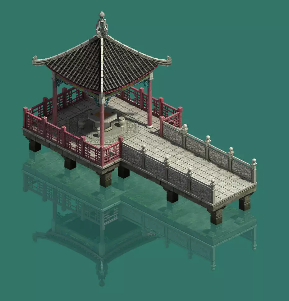 Large City - Water Corridor Stone Bridge 3D model_0