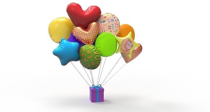 balloons colorful with gift box 3D model