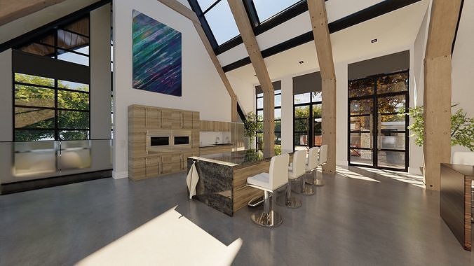 Blender Eevee Modern Villa Low-poly 3D model 4