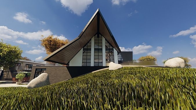Blender Eevee Modern Villa Low-poly 3D model 7