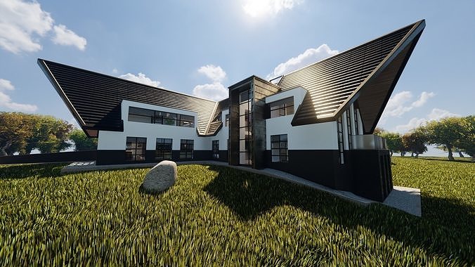 Blender Eevee Modern Villa Low-poly 3D model 5