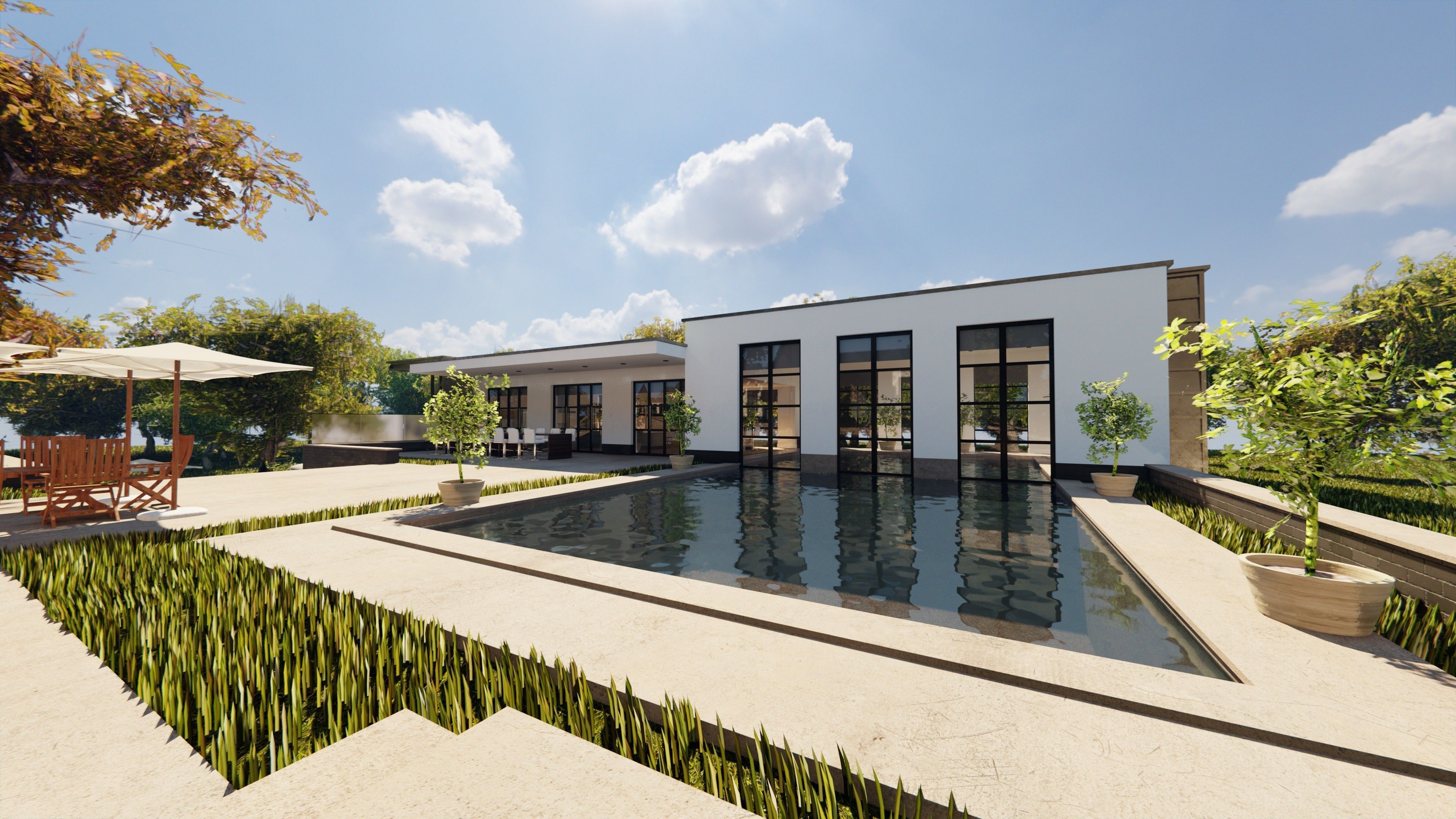 Blender Eevee Modern Villa Low-poly 3D model_9