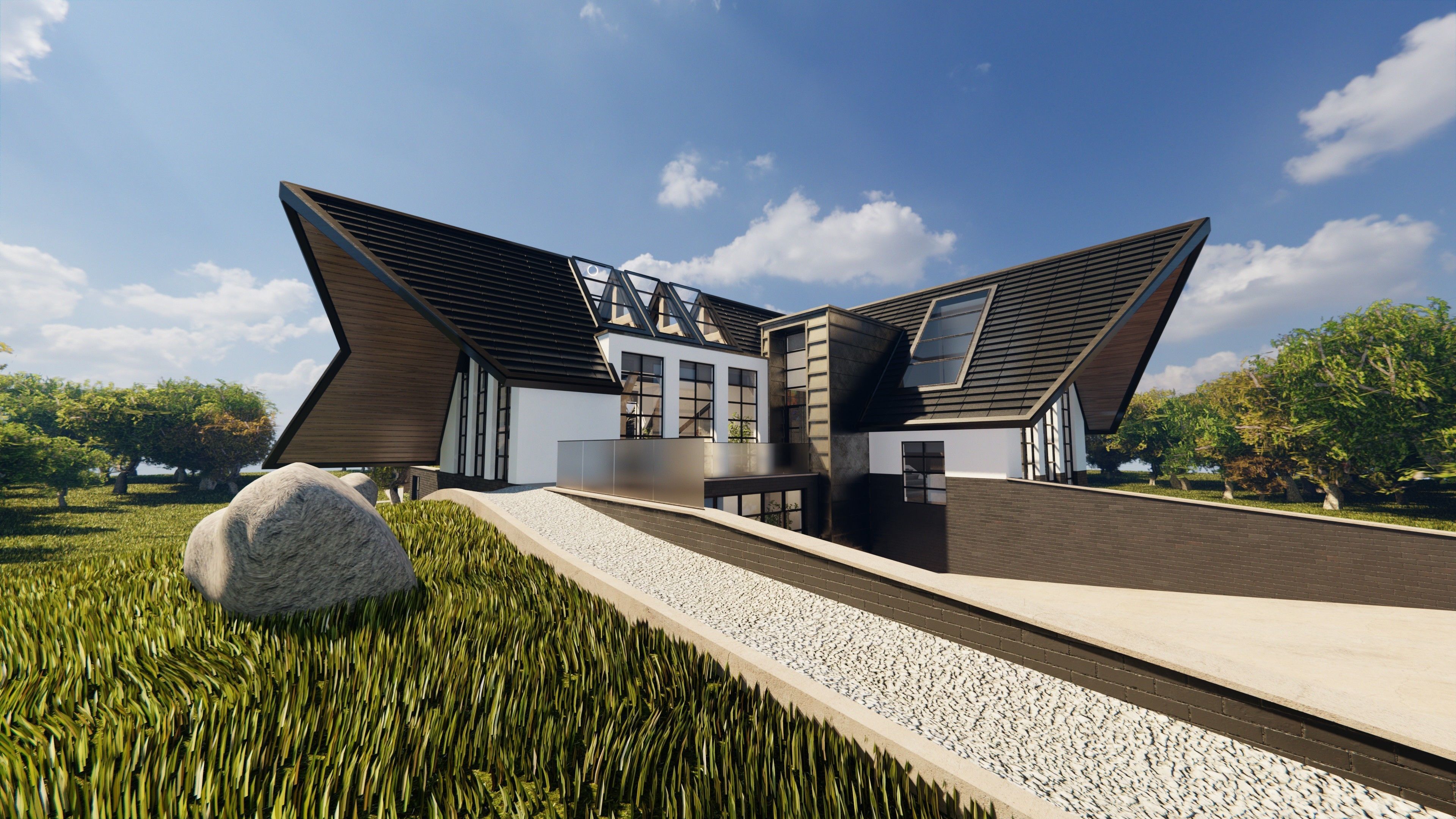 Blender Eevee Modern Villa Low-poly 3D model_2