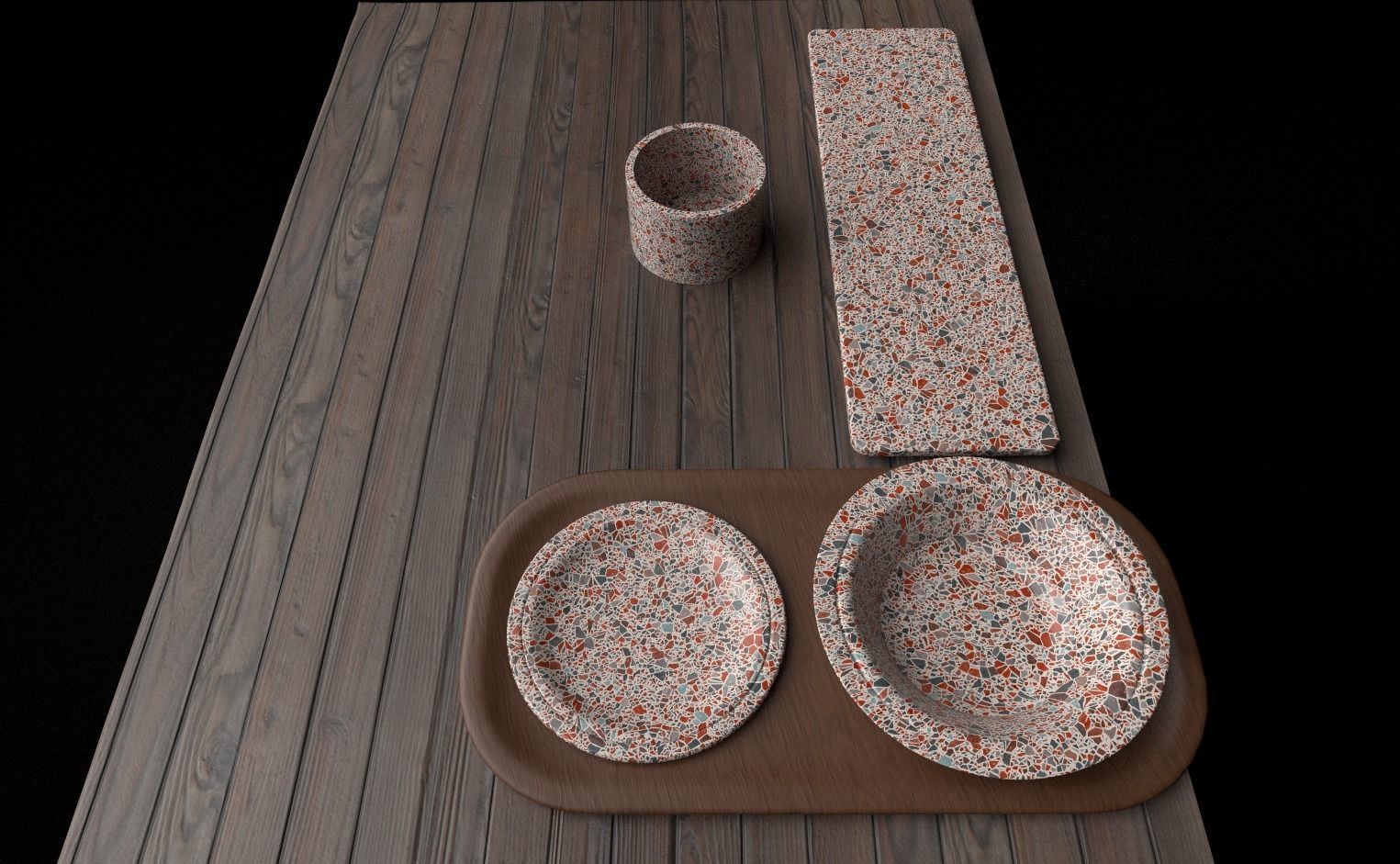 Terrazzo Set bowl with orange speckles 3D model_2
