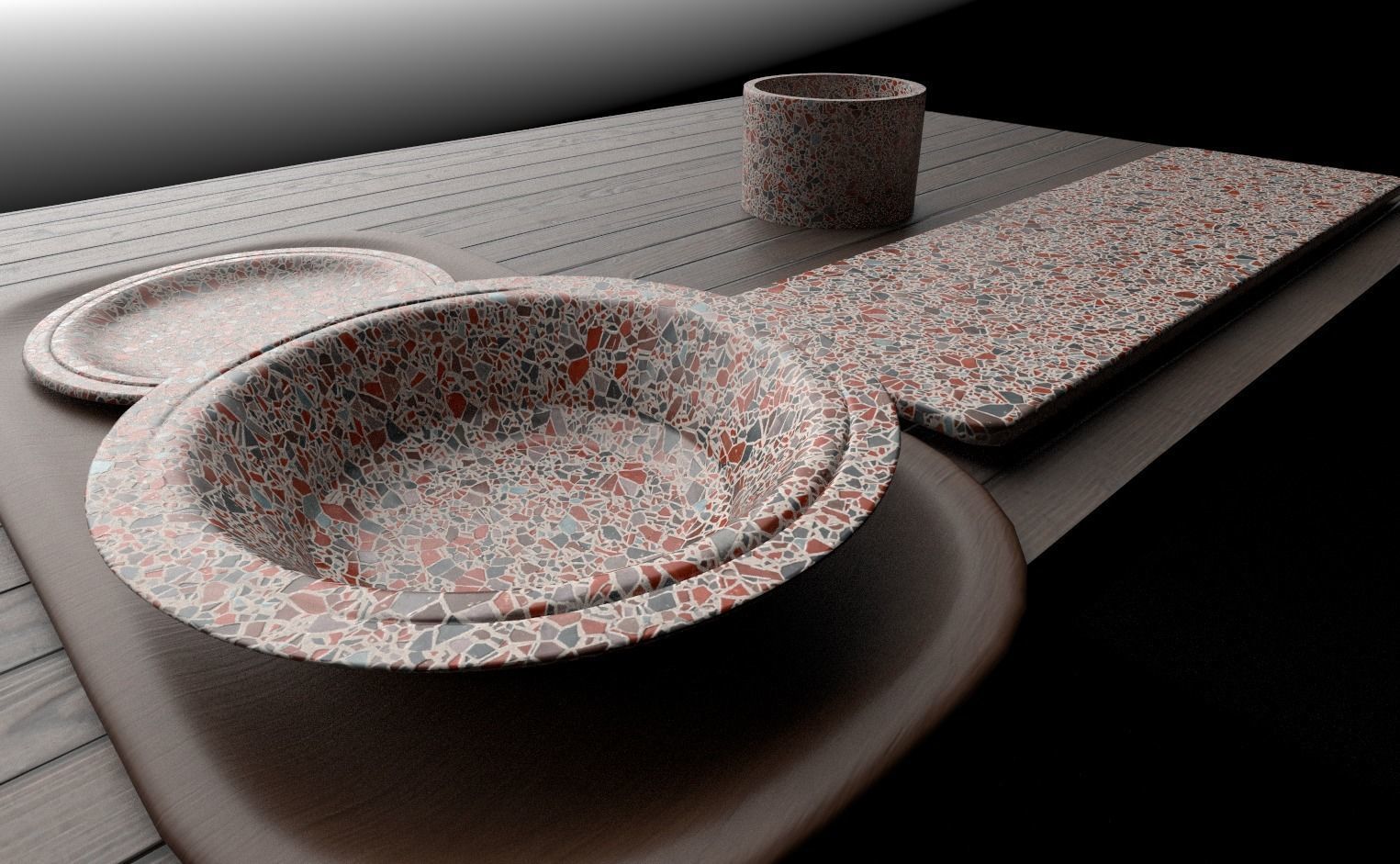 Terrazzo Set bowl with orange speckles 3D model_1