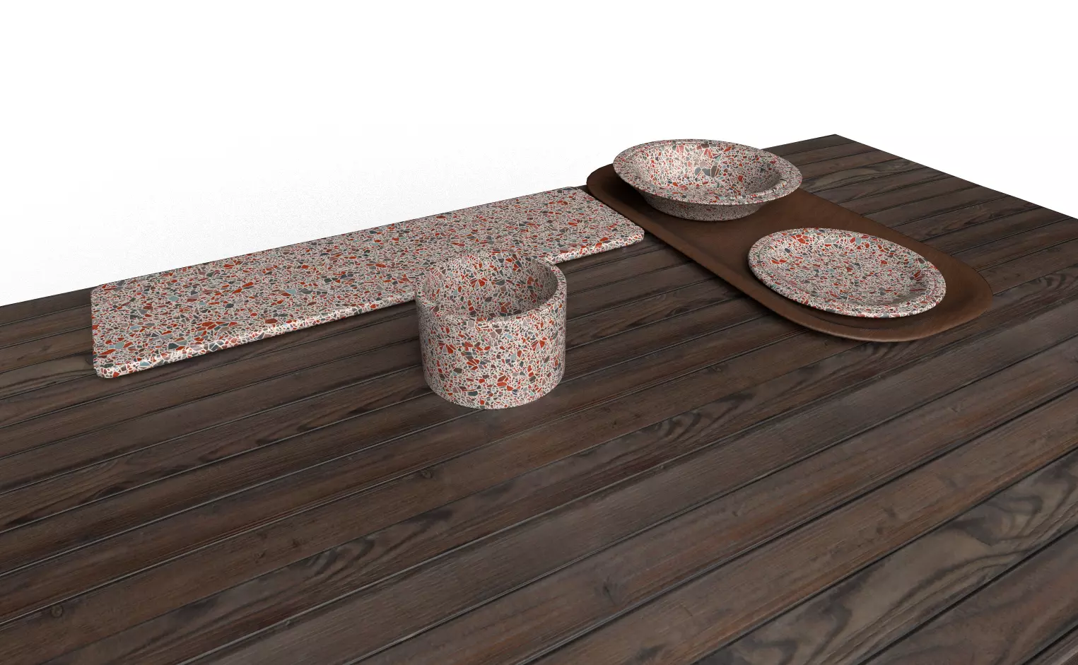 Terrazzo Set bowl with orange speckles 3D model_0