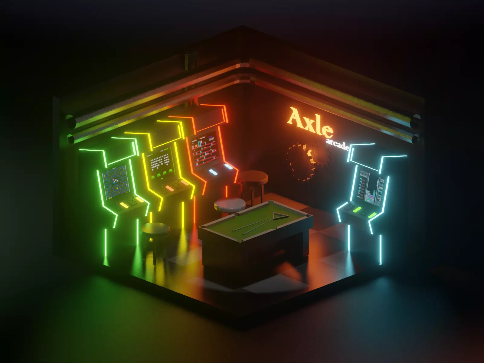 low poly arcade room Low-poly 3D model_0