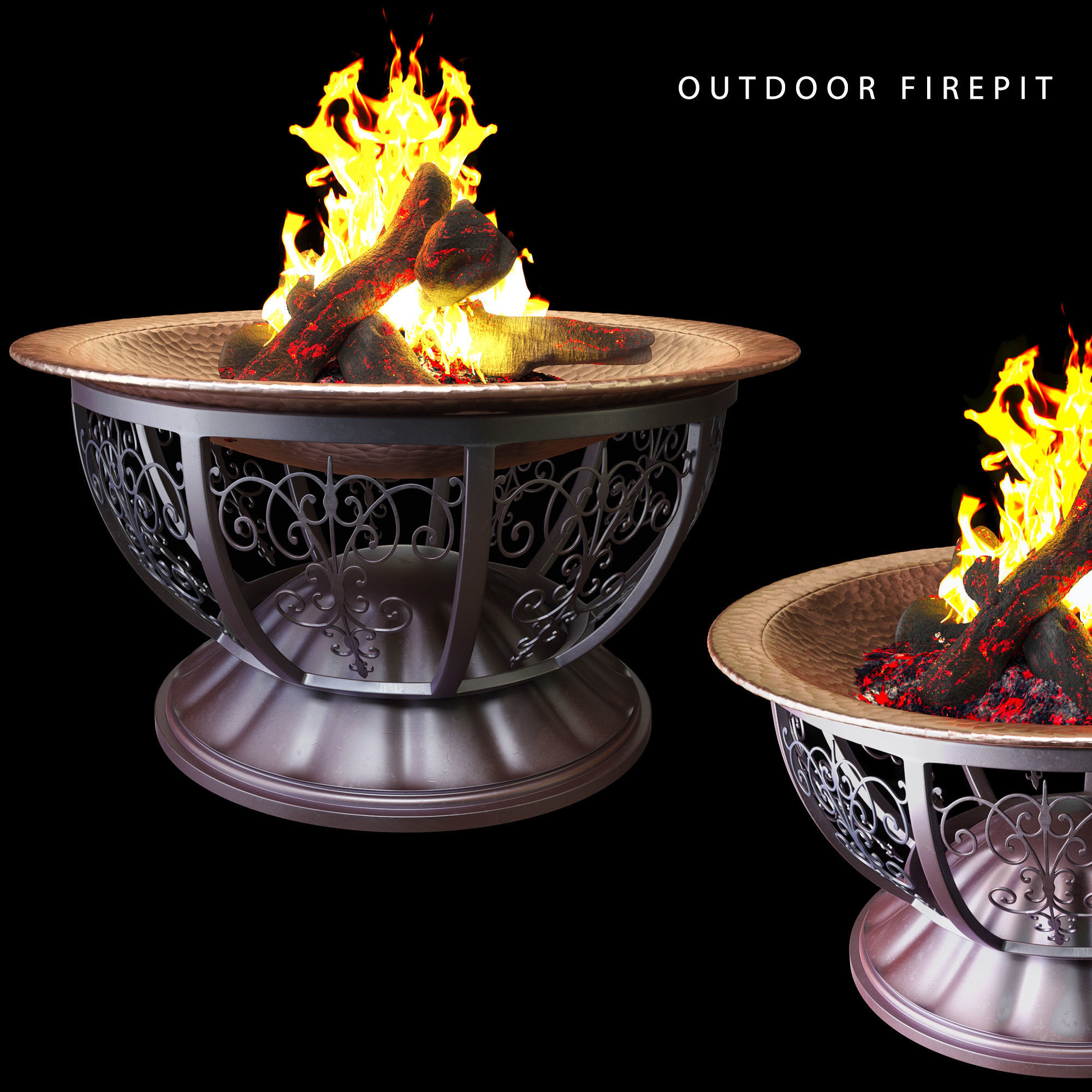 Outdoor Copper Fire Pit 3D model_2