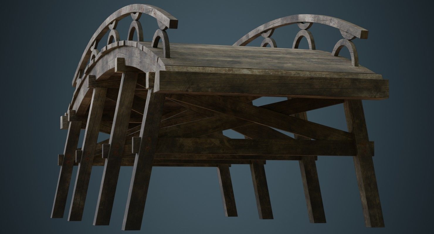 Plank Bridge 1B Low-poly 3D model_3