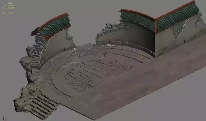 Building - Broken round wall 3D model