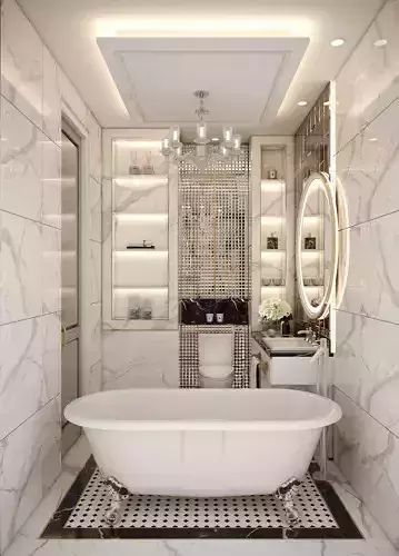 BATHROOM with marble floors and bathtub 3D model