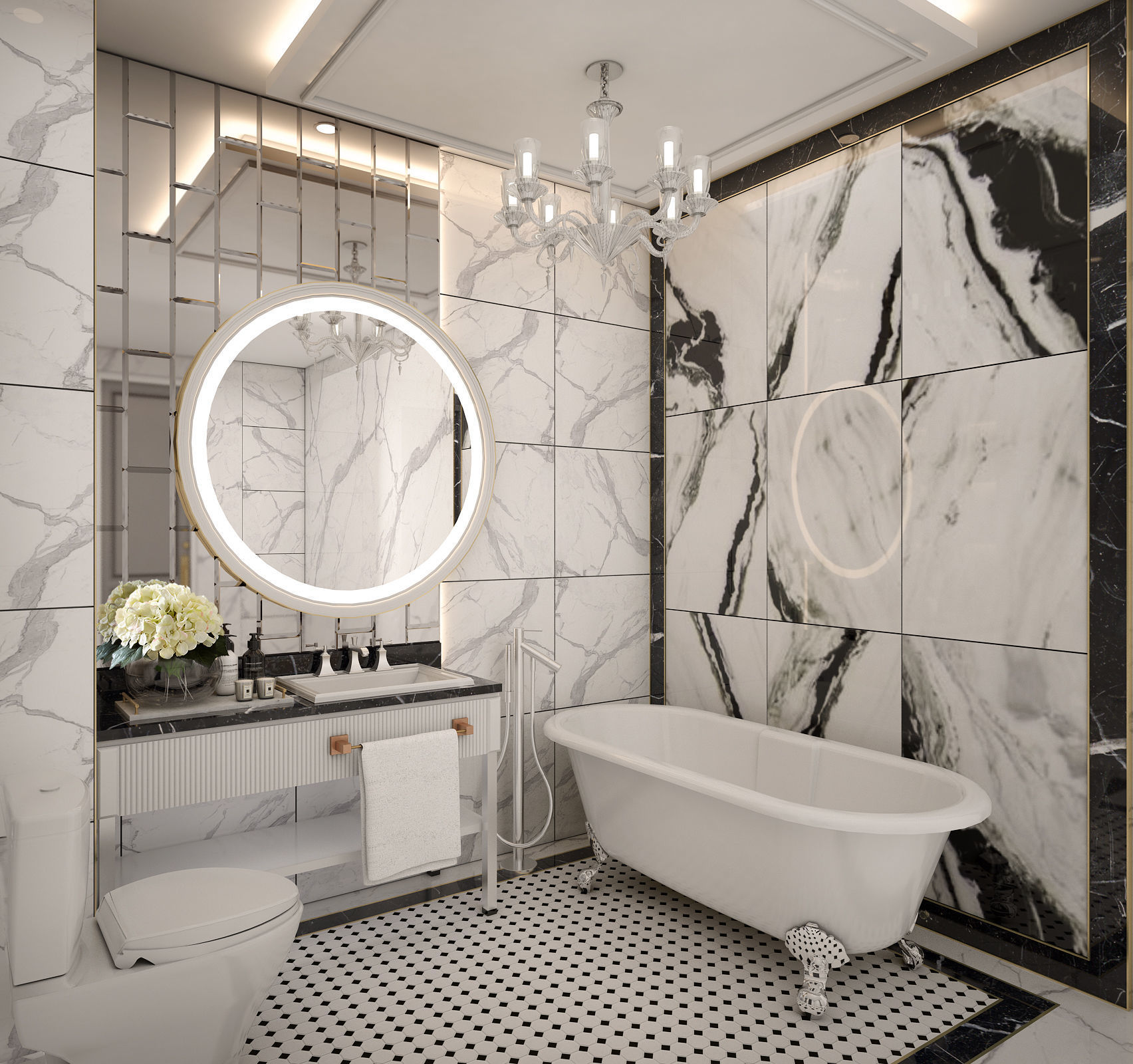 BATHROOM with marble floors and bathtub 3D model_3