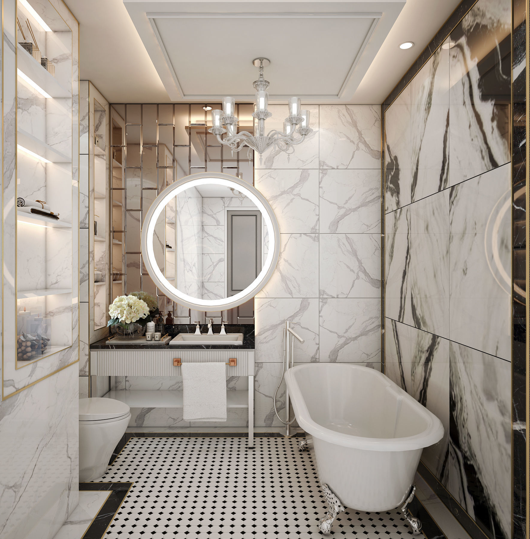 BATHROOM with marble floors and bathtub 3D model_2