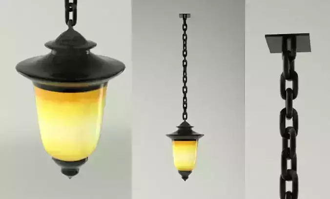 Ceiling Lamp and Chain Low-poly 3D model