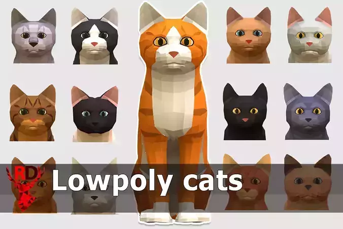 LowPoly Cats pack Low-poly 3D model
