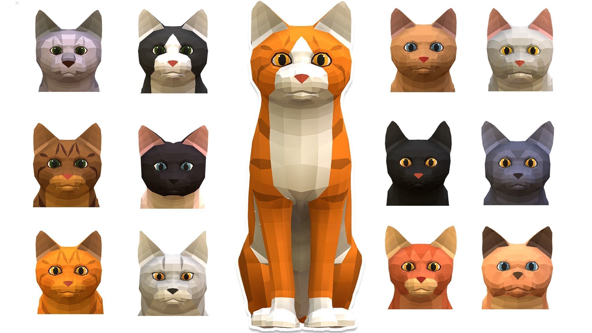 LowPoly Cats pack Low-poly 3D model_1