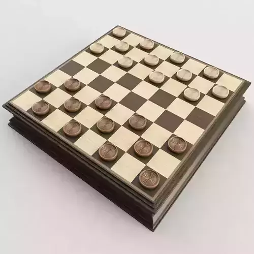 Checkers board with wooden pieces