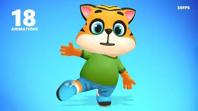 Tiger Cat Animated Rigged Low-poly 3D model