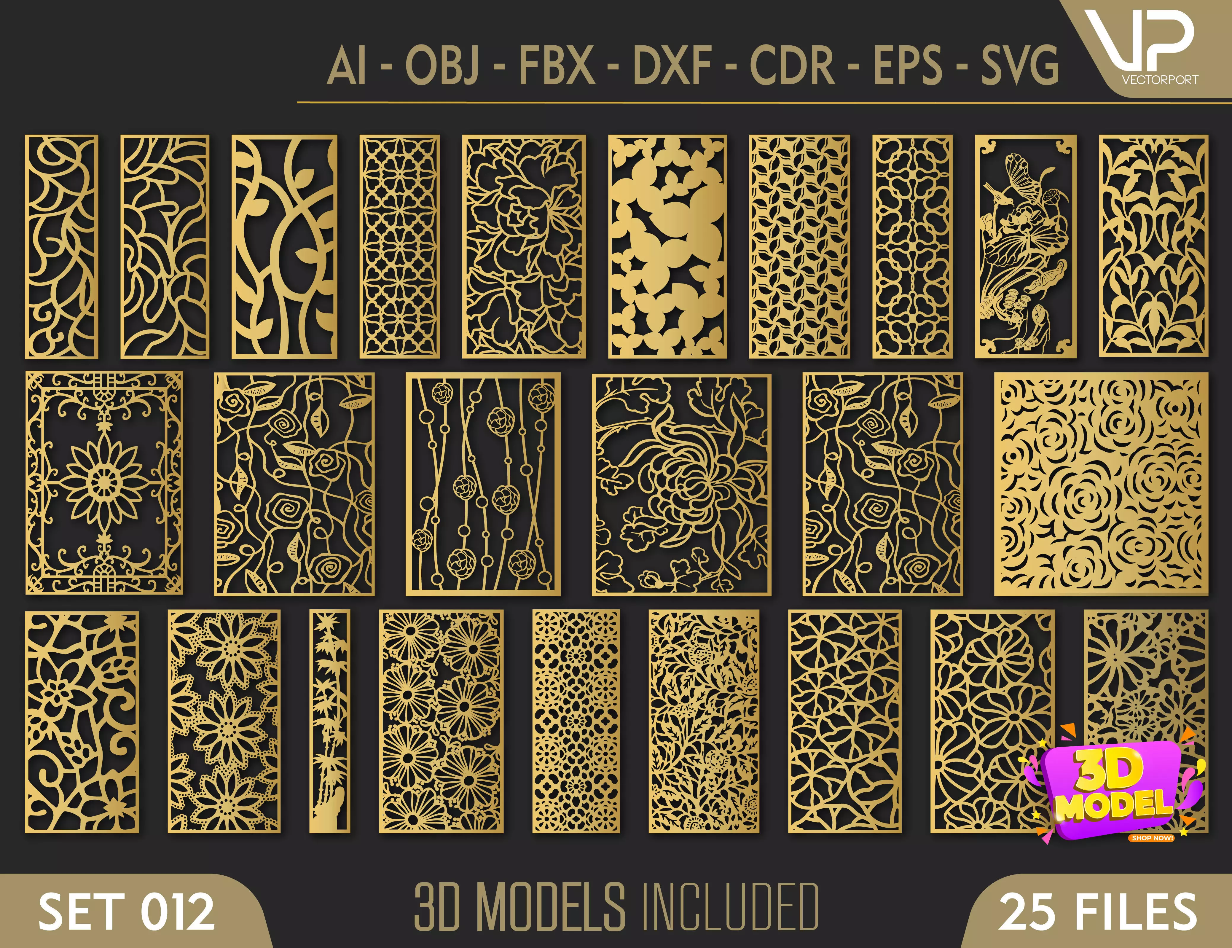 25 3D Decorative wall panels - screen SET 012 3D model_0