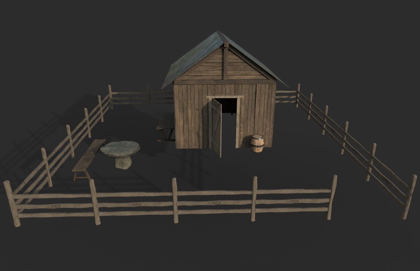 Old Barn Low-poly 3D model_1