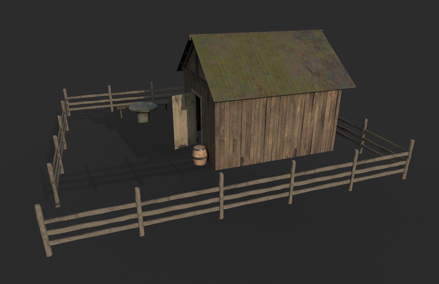 Old Barn Low-poly 3D model_2