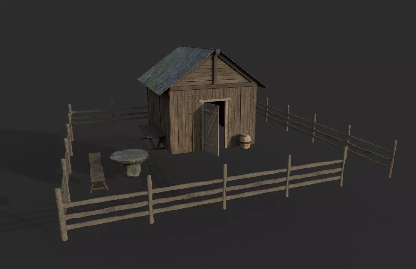 Old Barn Low-poly 3D model_0
