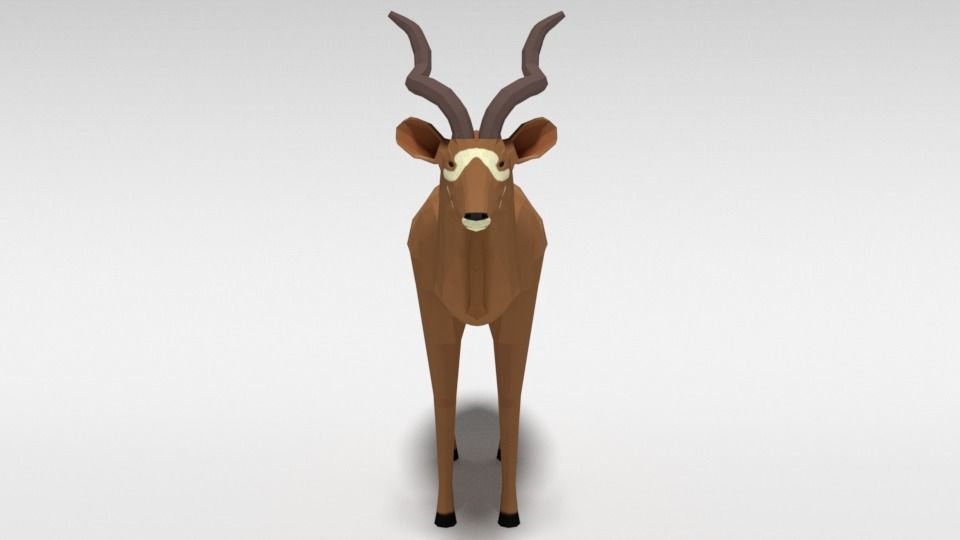 Low Poly Cartoon Greater Kudu Antelope Low-poly 3D model_7