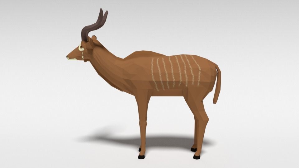 Low Poly Cartoon Greater Kudu Antelope Low-poly 3D model_1