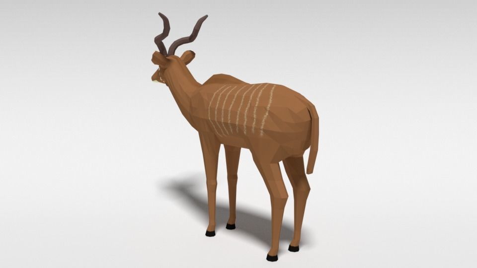 Low Poly Cartoon Greater Kudu Antelope Low-poly 3D model_2