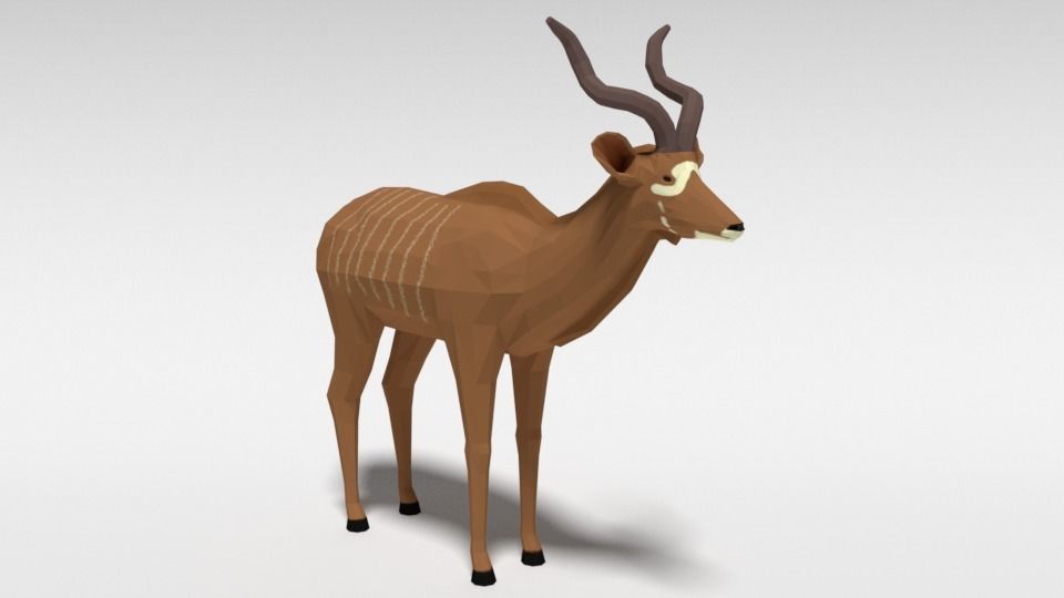 Low Poly Cartoon Greater Kudu Antelope Low-poly 3D model_6