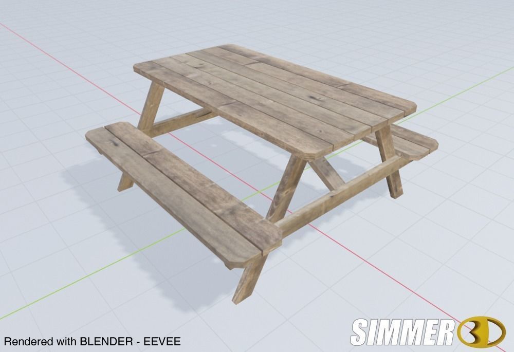 Weathered Wooden Picnic Table Low-poly 3D model_6