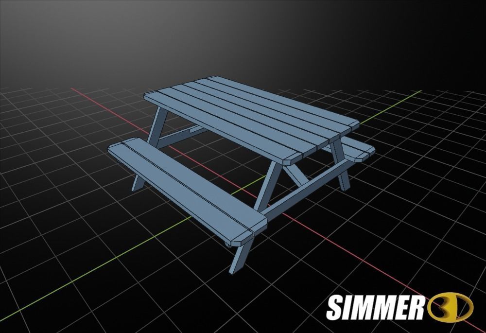Weathered Wooden Picnic Table Low-poly 3D model_1